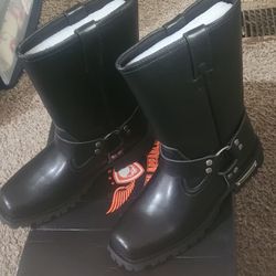 Black  Mid Calf Womens Motorcycle BOOTS