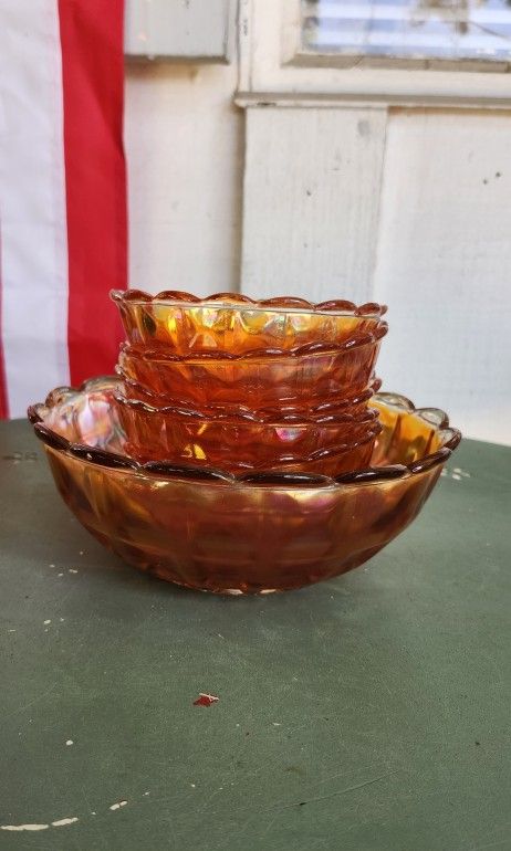 Vintage Carnival Glass 7 Piece Berry Bowl Set 🍓🫐