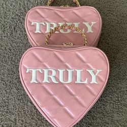 Truly Beauty Pink Quilted Heart Purse Bag With Gold Chain Makeup Handbag