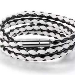 Black and white leather style bracelet