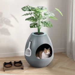 Egg-Shaped Smart Cat Litter Box with Odor Removal System Semi-Enclosed
