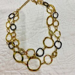 Double Strand Necklace Gold & Dark Tone 