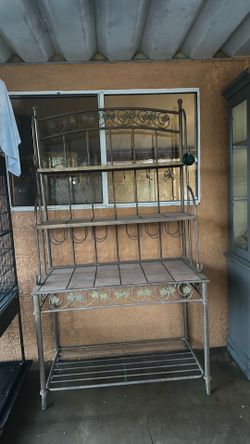 Vintage Wrought Iron Tile Top Bakers Rack / Dining Set – Rustic Tuscan Style