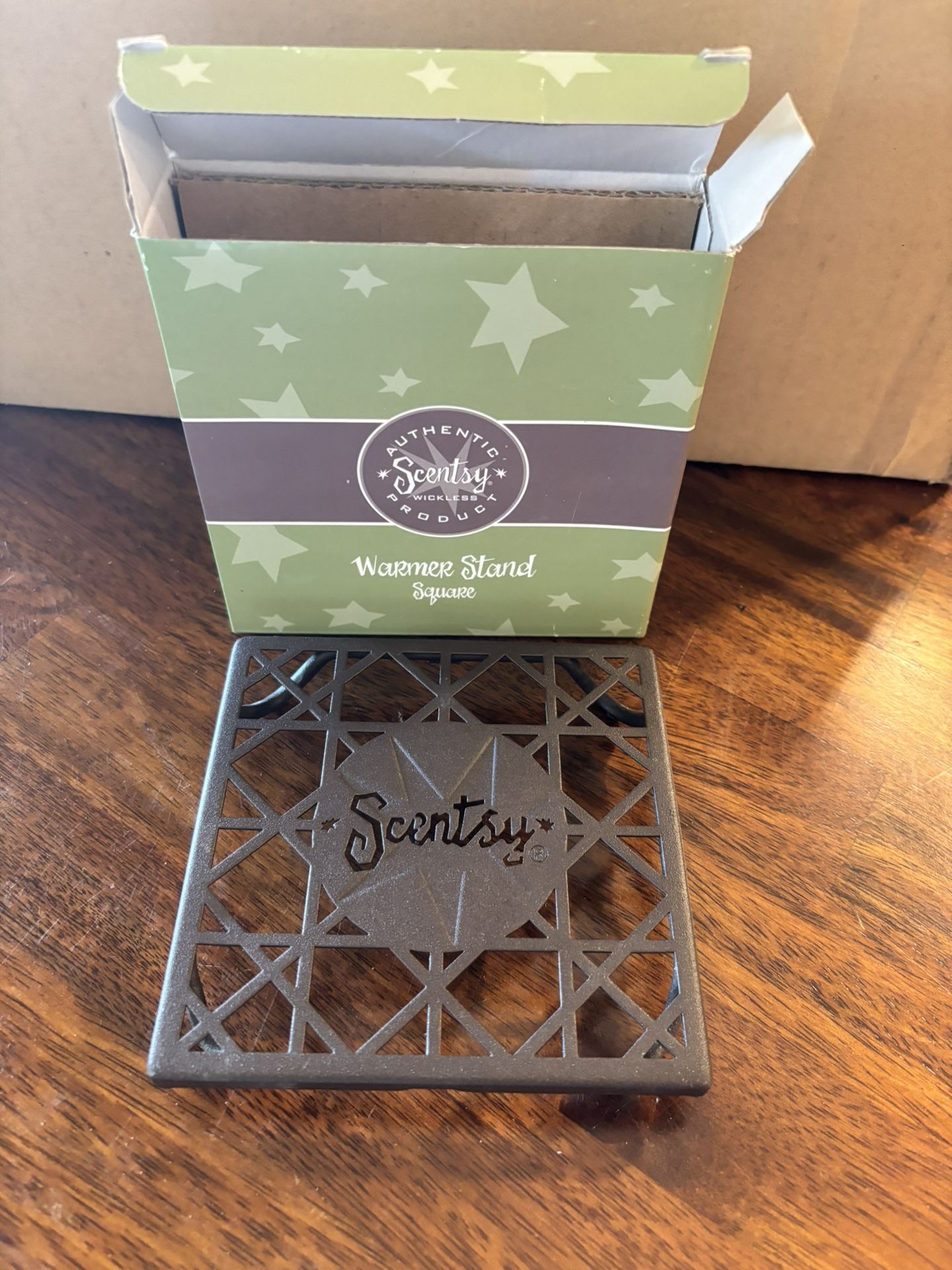 Scentsy Brown Square Metal Trivet Tray Jar Candle Warmer Stand in Box