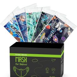 50x Kids Individually Wrapped Disposable Face Masks, Assorted Print 3-Ply Breathable Non-woven Comfortable Face Masks