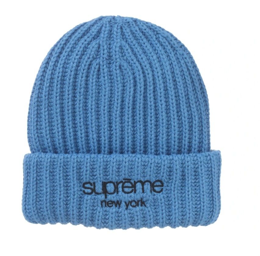 Supreme Classic Logo Chunky Ribbed Beanie FW24 Blue