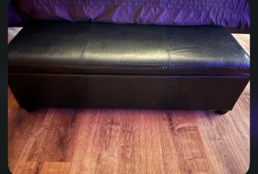 Black leather storage bench
