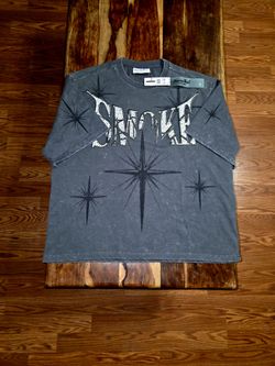 Smoke Rise NY Rhinestone Smoke Star Acid Wash Graphic Tee. Size Large