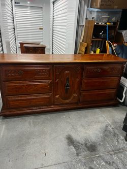 Vintage Wood Dresser with Carved Detail