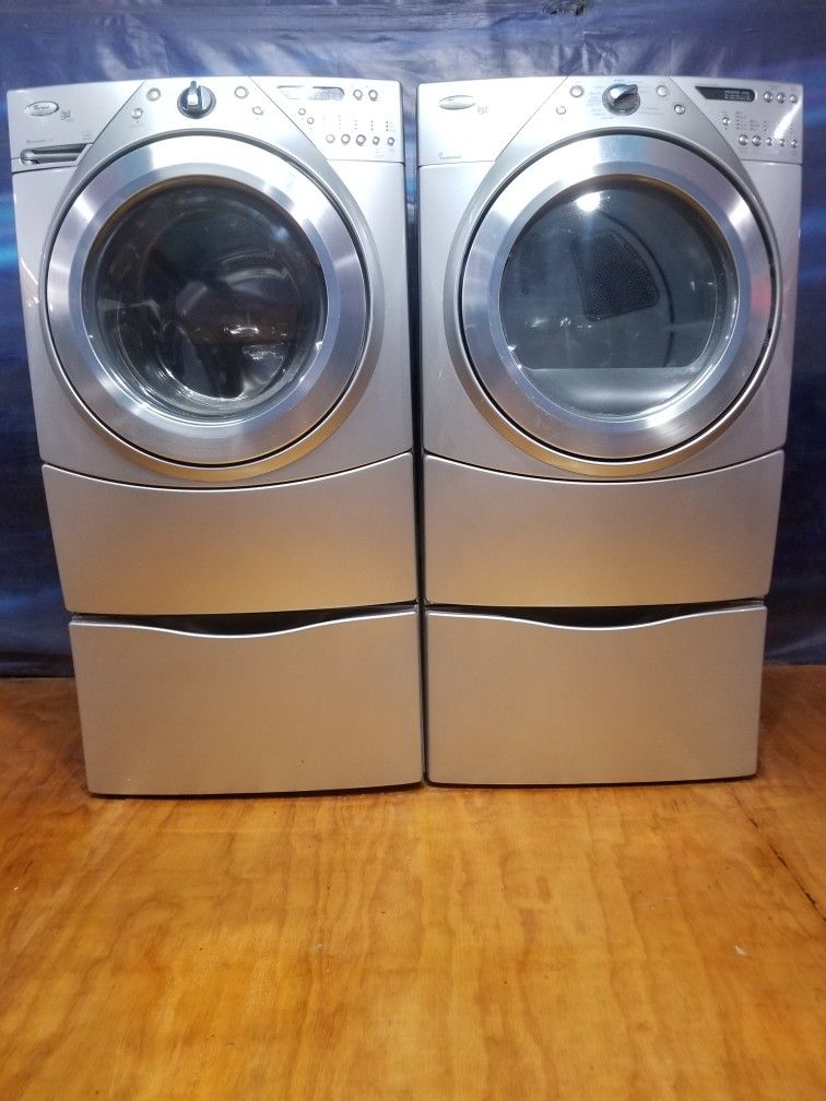 Silver Whirlpool Washer And Electric Dryer Free Delivery And Installation With A 90 Days Warranty