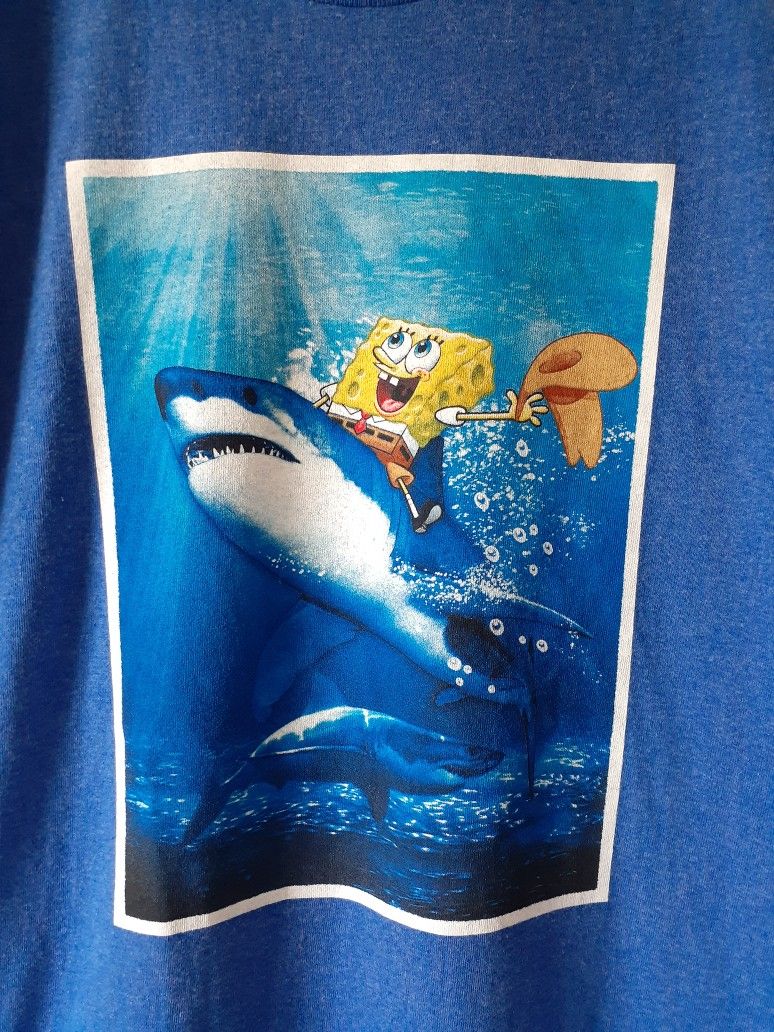 SpongeBob SquarePants shark cowboy boys blue short sleeve t-shirt size L (10-12)