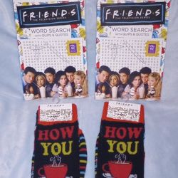 Friends Set Of 2 Socks & Cross Word Puzzle Book New