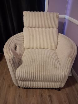 Cream Corduroy Fabric Armchair with Headrest