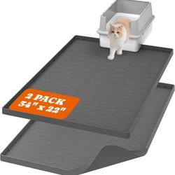 Extra Large 2 Packs Silicone Cat Litter Mats, 34" x 22" Waterproof Litter Box Mat,