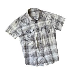 Overdrive Clothing Men's Short-Sleeve Plaid Button-Up Shirt - Gray/White