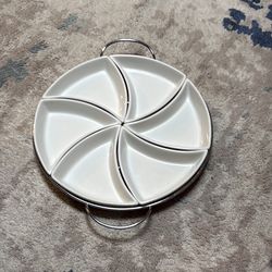 SIENNA by GODINGER 7 Pc Relish SERVER Porcelain & Chrome Plated