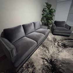 Velvet Sofa And Oversized Chair Set