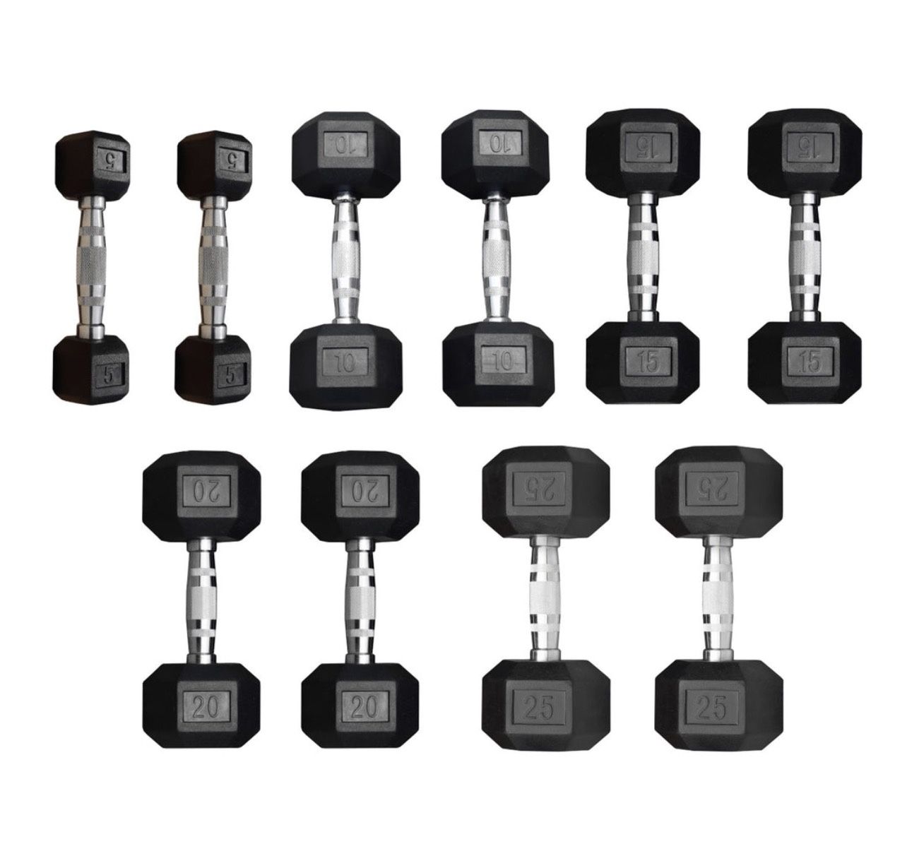 Rubber Coated Dumbbell Set 5β25 lb (Brand New, In Boxes!)