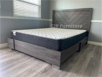 Queen Grey Alpine Platform Bed With Ortho Mattress Included!!