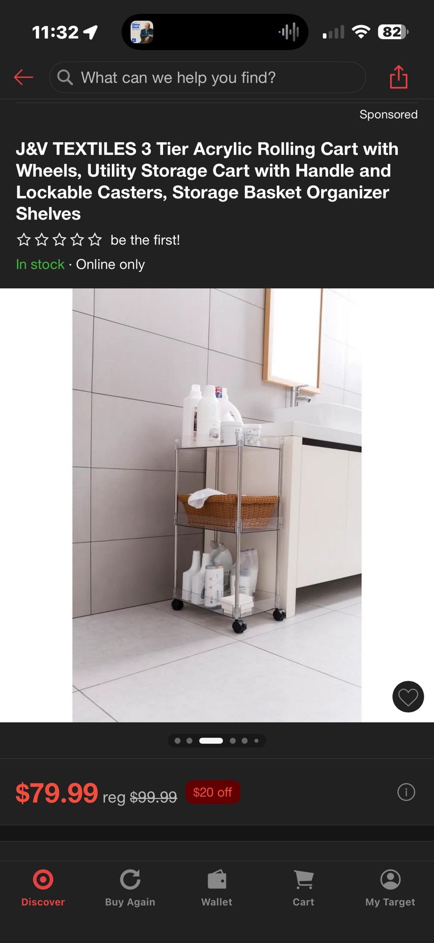 New 3 tier rolling storage shelves or display with steel frame for bathroom, kitchen, bedroom