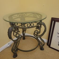 Glass and Wrought Iron Side Table