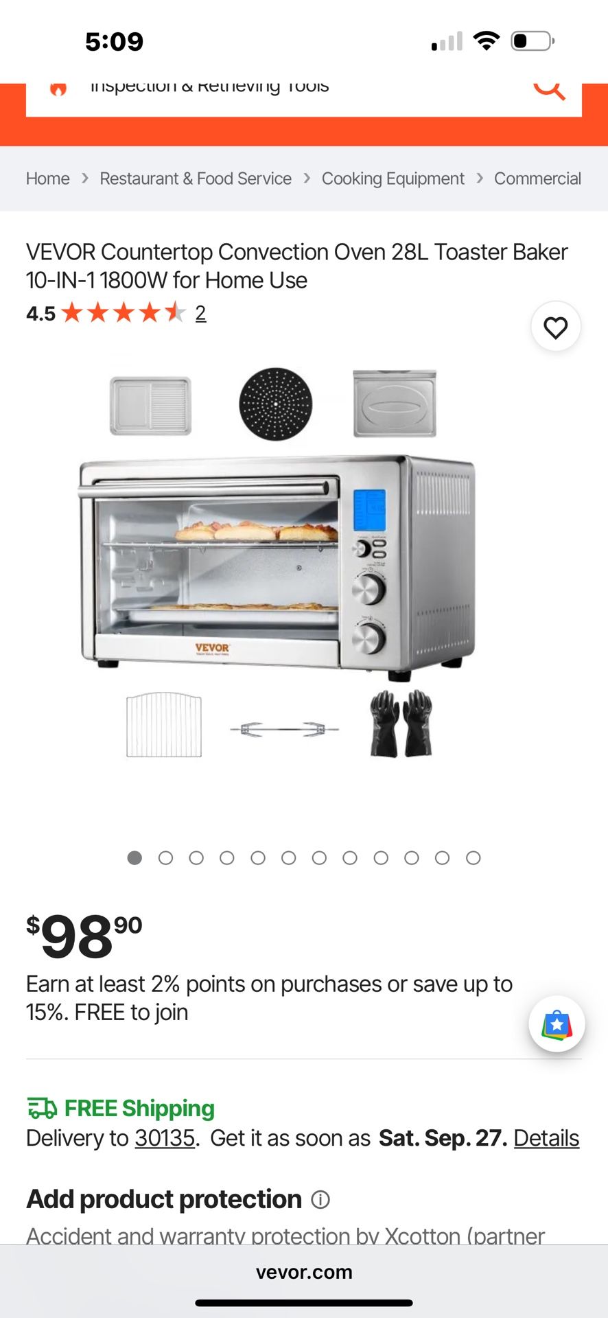 VEVOR Countertop Convection Oven 28L Toaster Baker 10-IN-1 1800W for Home Use