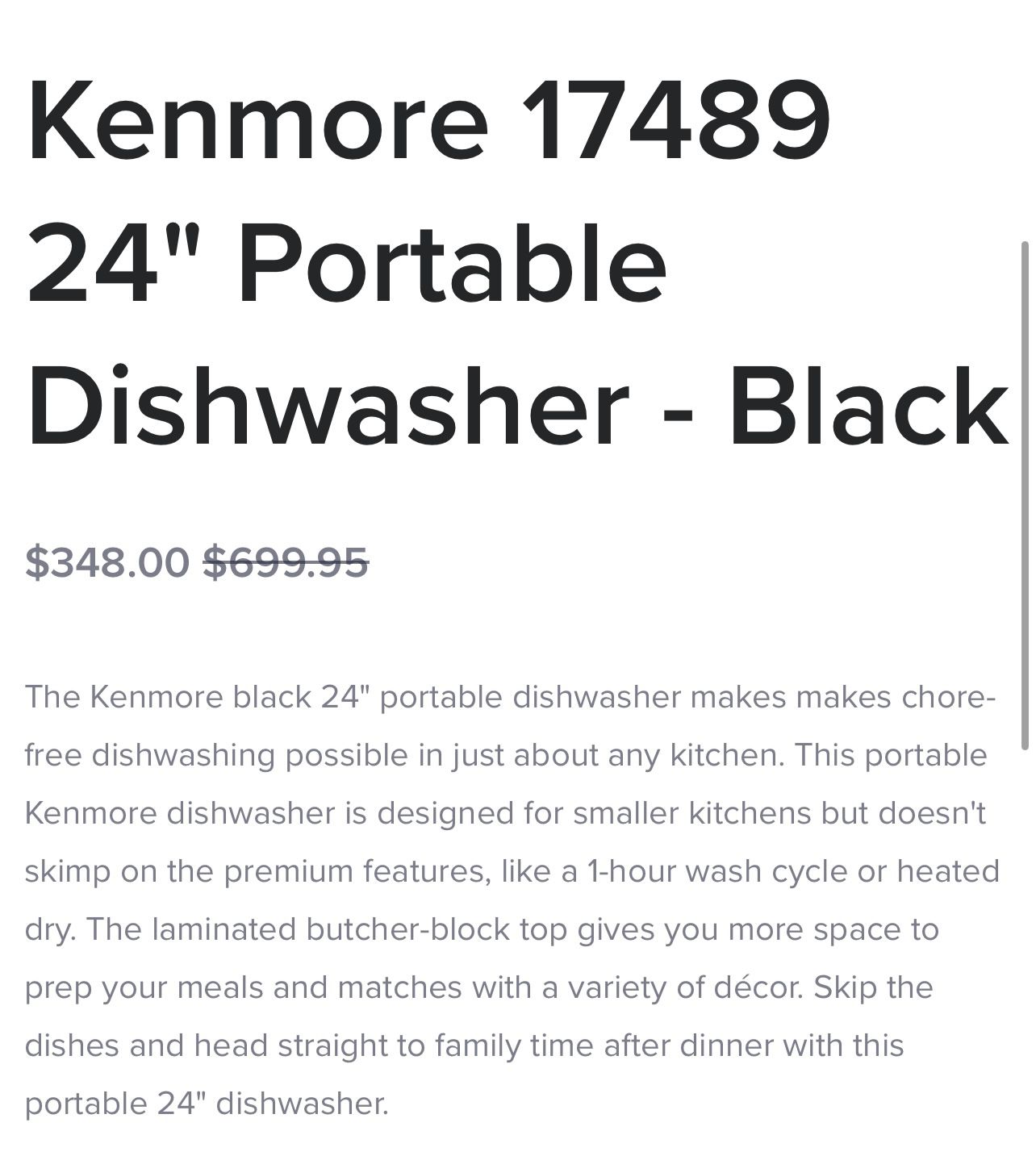 Kenmore 17489 24 Portable Dishwasher - Black — HOTEL TO HOME