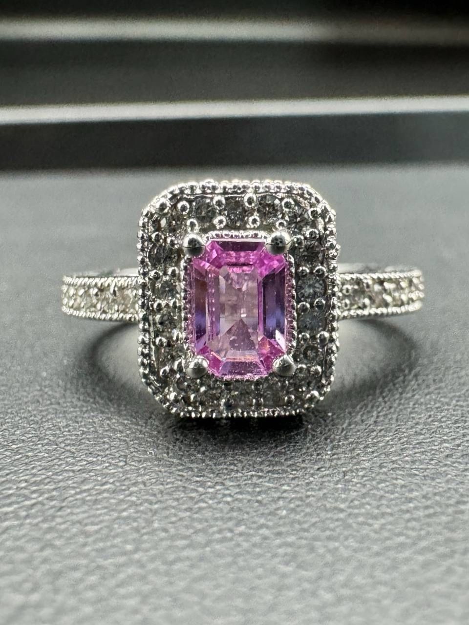 EFFY PINK SAPPHIRE & DIAMOND RING 14K WHITE GOLD LADIES Sz 7