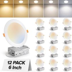 4 Pack 6 Inch 5CCT Ultra-Thin LED Recessed Ceiling Light with Junction Box, 2700K-5000K Selectable, 1050LM High Brightness, Dimmable Canless Wafer Do
