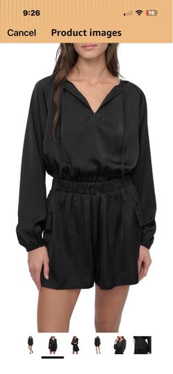 Brand New DKNY Women’s Ling Sleeve Raglan Romper w/Side Cargo Pockets, Sz Medium Black