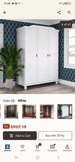 Solid Wood Wardrobe Closet 3 Door