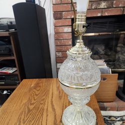 Vintage Etched  Crystal Clear Glass Table Lamp 