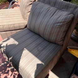 Pair of striped upholstered chairs.