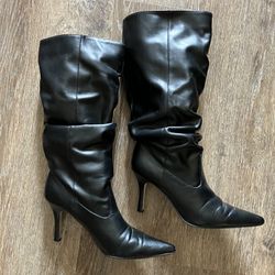 High calf slouch pull on boots Black Sz 9