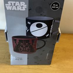 Star Wars Ceramic Mug Set, featuring 15 oz mugs with Darth Vader. 
