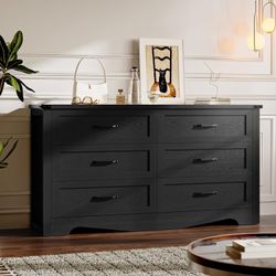 6-Drawer Dresser for Bedroom, Modern Wooden Chest of Drawers with Metal Handles, Anti-Tipping Design, Sturdy and Stable Storage Organizer for Living R