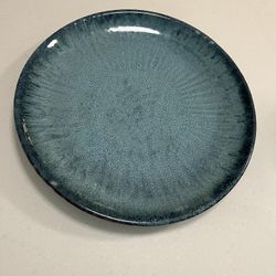 Large 20” Round Ceramic Decor Tray Glazed in Blue