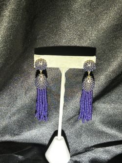 Purple Beaded Tassel Earrings