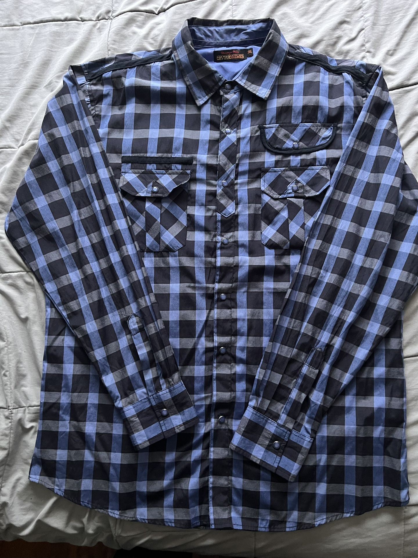 Caviar Dremes Men's Ckeck Button Down Shirt Pockets Size 3XL