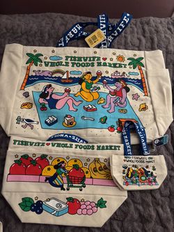 FISHWIFE X WHOLE FOODS TOTE BAG BUNDLE ONLY  1 MINI, 1 MEDIUM AND 1 LARGE.