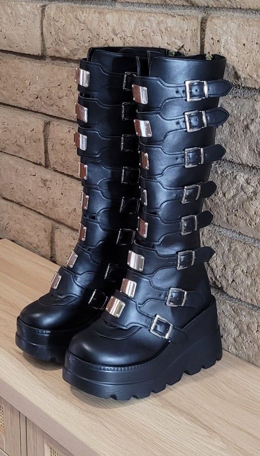 Platform Knee Boots Chunky Heel