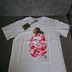 BAPE ABC Camo Milo On Big Ape Tee 'White/Pink' Size Large
