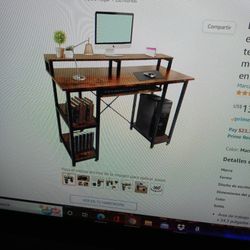 LOVEZ Computer Desk with Storage Shelves/Keyboard46.5"L x 34.3"H x 18.9"W. #403..