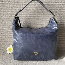 Auth MCM large grey-blue shoulder tote bag