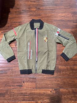 Porsche Motorsport Brembo brakes army Green kaki windbreaker lightweight Jacket  Sleeve 25” Bust 44” Length 26”  Not a Porsche brand