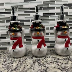 Christmas Snowman Ceramic Soap Dispenser Set Of 3
