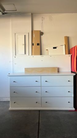 Queen-sized Bed Frame & Matching Dresser (White)