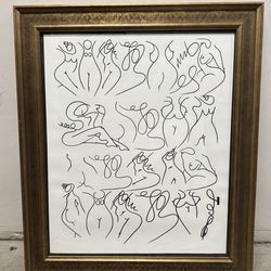 Framed Abstract Figure Artwork Gold Frame