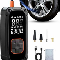 150PSI Air Compressor Portable with Tire Pressure Gauge and Led Lights, Fast Inflation & Auto Shutoff Function,