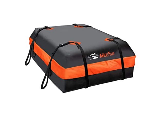 (3) MeeFar Car Roof Bag XBEEK Rooftop top Cargo Carrier Bag Waterproof 15 Cubic feet for All Cars with/Without Rack, Includes Anti-Slip Mat, 8 Reinfor